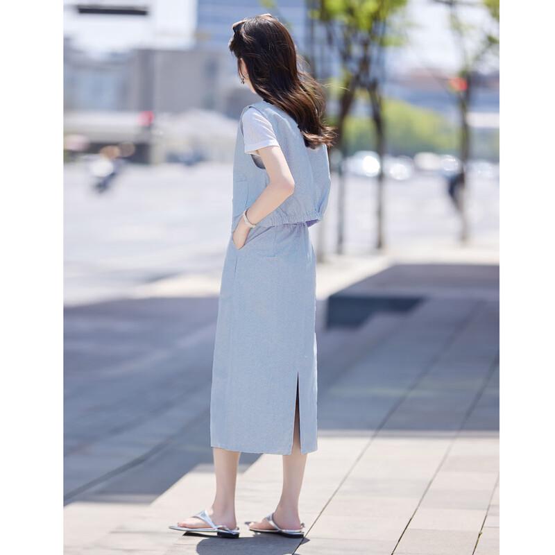 Damen Sommer 3-teiliges Set: Denim-Weste, Baumwoll-T-Shirt & Rock