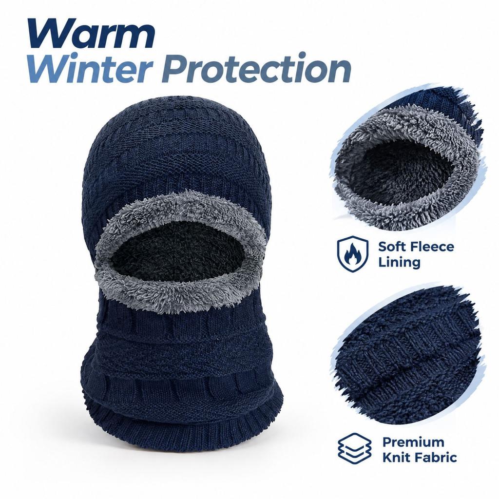 Winter Lined Thick Knit with Face Cover for Cold Outdoor Activities