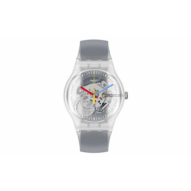 SWATCH Quartz Movement Unisex Watch 41mm Skeleton Dial Plastic Watch Case Silicone Strap SUOK157 Transparent Watch Dial