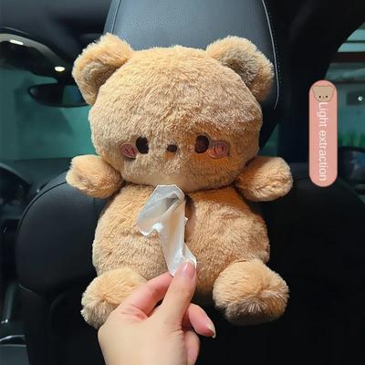 Car Tissue Boxes Plush Cute Cartoon Bear Rabbit Seat Back Hanging Drawer Cover Women's Car Creative Decorative Tissue Box