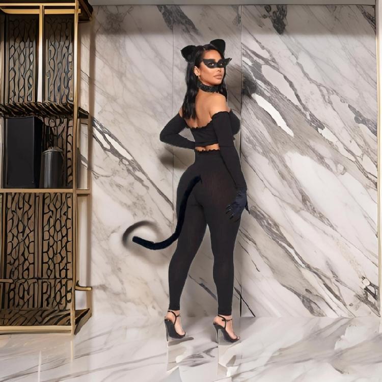 Halloween Catwomen Costume Set Cats Claw Gloves Cats Ear Headband Choker Necklace for Halloween Party Carnivals