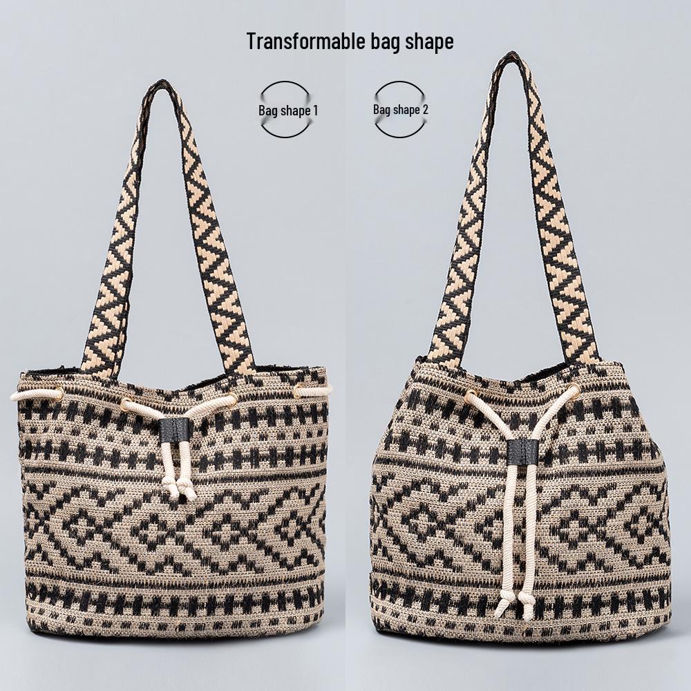 

Холщовая сумка-тоут из хлопка и льна в богемном стиле ENSPT - Женская сумка через плечо большой вместимости 33x15x28 cm