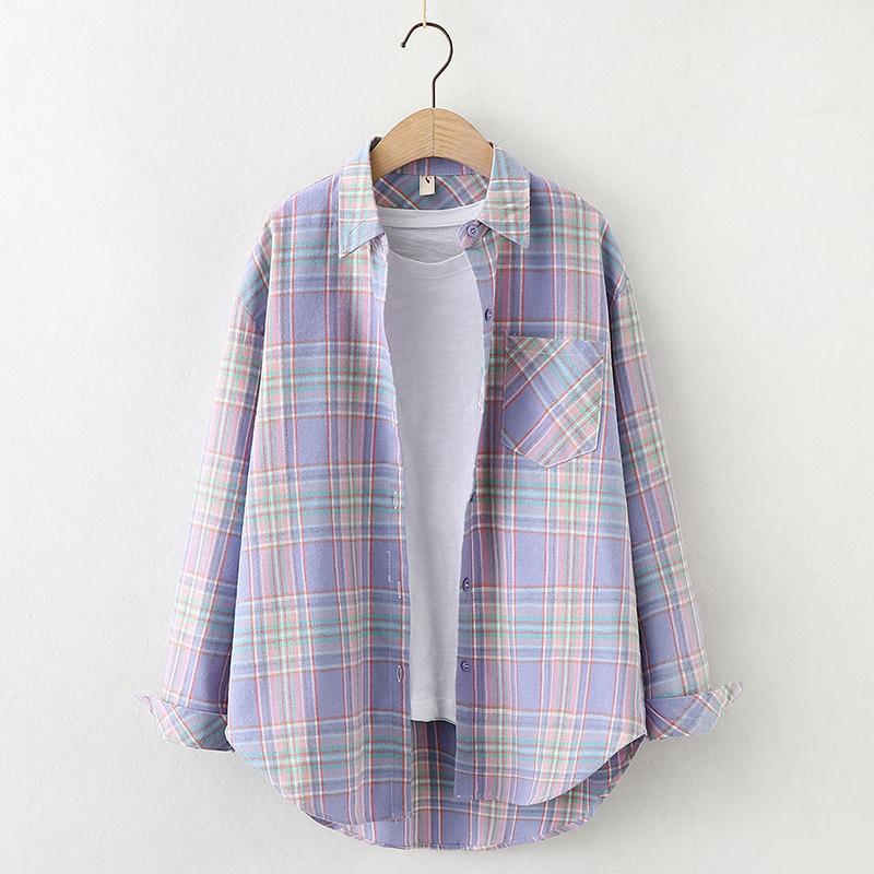 Camisa de Franela a Cuadros Fresca para Mujer 2025 Nuevas Blusas y Tops para Mujer Algodón Holgado Manga Larga Camisas Casuales Ropa Fina para Mujer