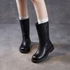 Luxury Casual Women's Shoes - Leather Retro Mid-calf Boots, Wide Boots, Straight Boots with Padding