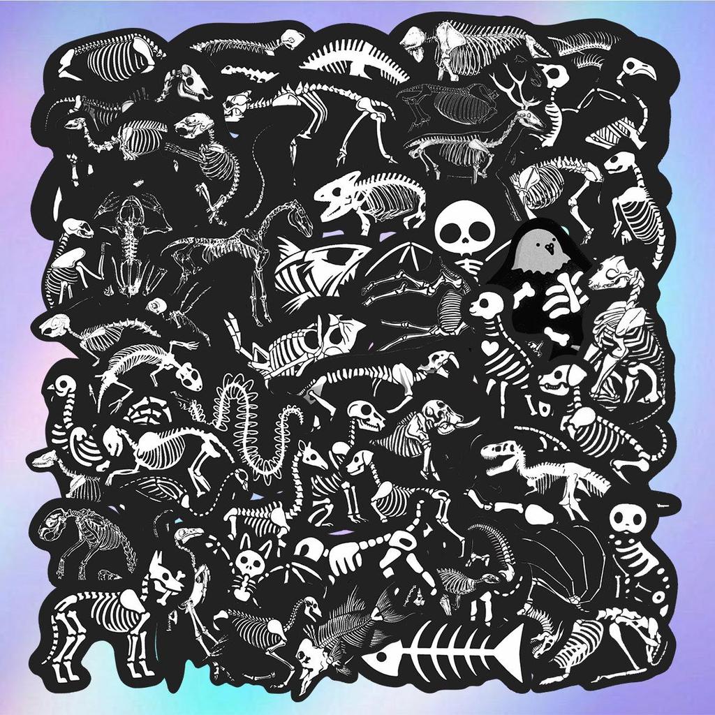 56-Piece Animal Skeleton Stickers Pack: Creative DIY Waterproof Stationery for Notebooks & Planners