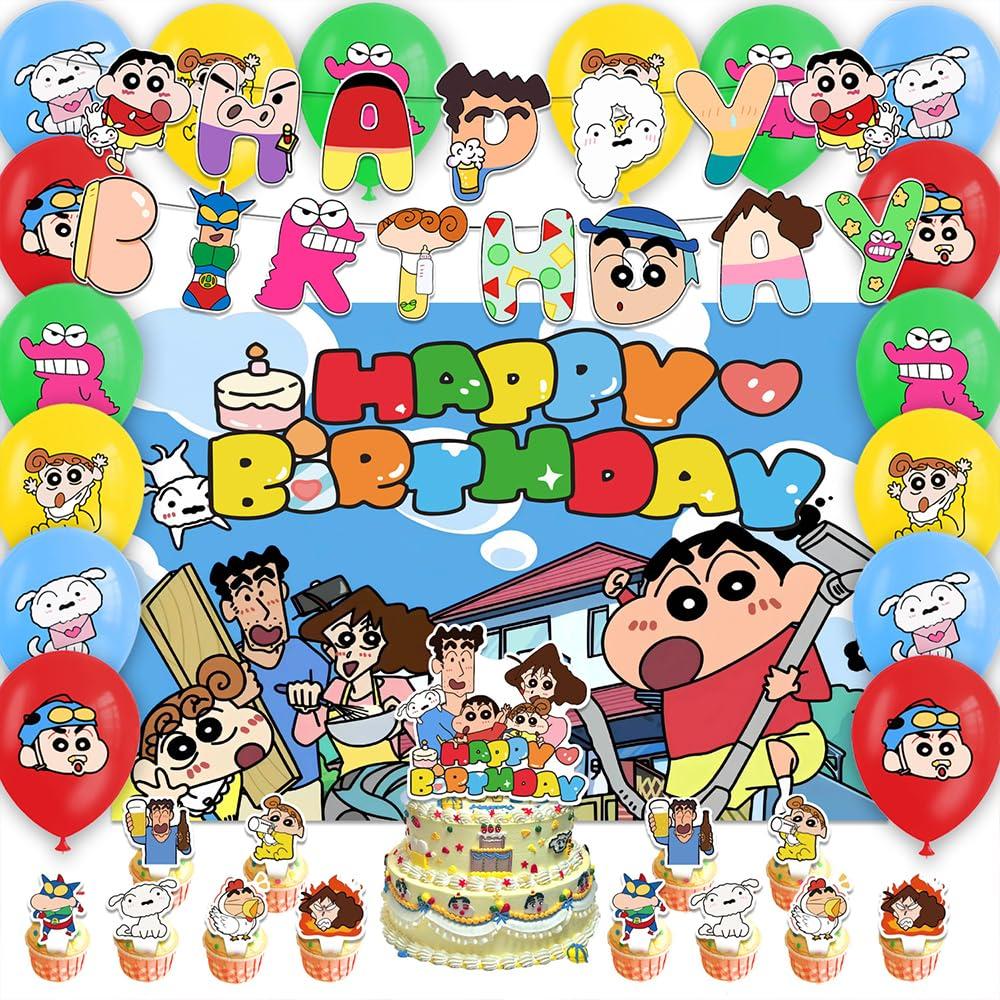 Set of 37 Crayon Birthday Character Birthday Cute and Moe Decorations for and Balloon and Cake Inserts Shin-chan Decorations, Balloons, Balloons,