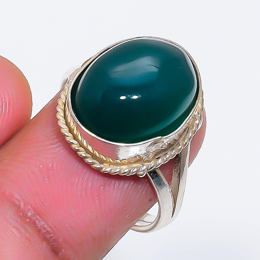 Natural Green Onyx Gemstone 925 Sterling Silver Jewelry Ring Size 8 ZS-1852