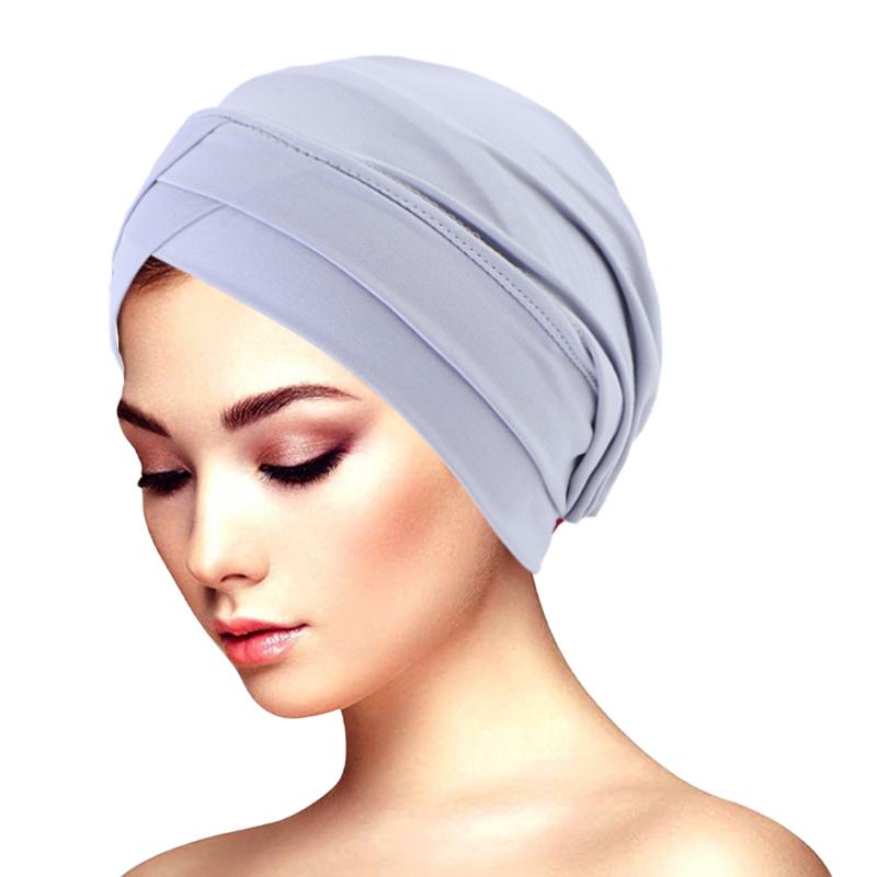 New Classic Forehead Cross Turban Hat Elegant Solid Color Head Wraps Headscarf Breathable Elastic Beanies Muslim Chemo Cap
