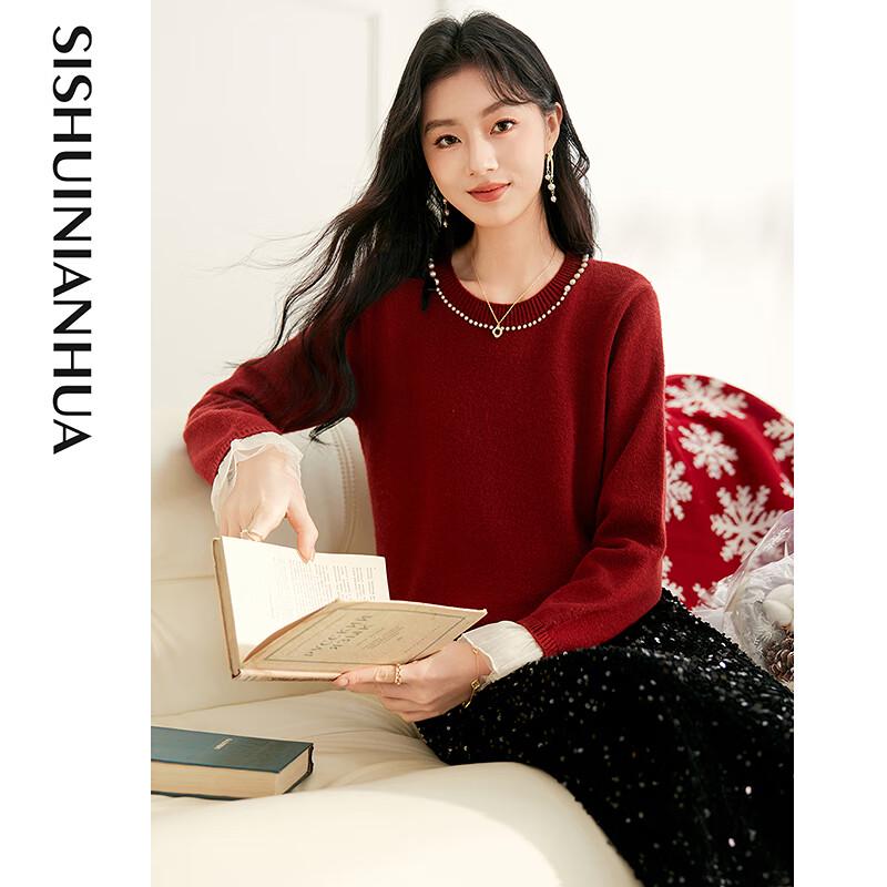 

Women s Elegant Round Neck Long Sleeve Sweater One Size