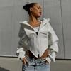 Cross-border European and American Fashion Women's Clothing Solid Color Long-sleeved Zipper Cardigan Sweater Jacket Casual Hooded Short Slim Top