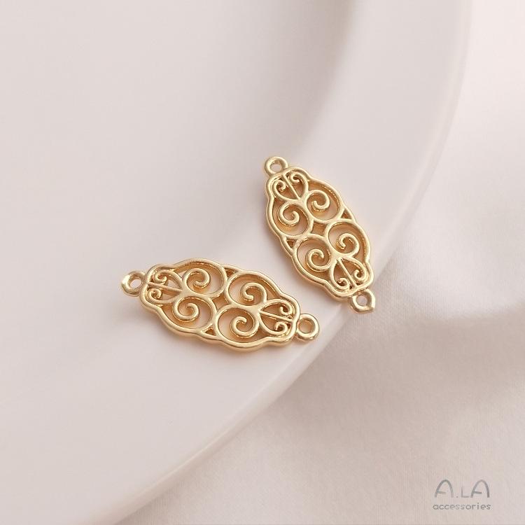 14K Gold Filled Copper-Plated Hollow Flower Totem Double Pendant for DIY Earrings, Bracelets, and Jewelry.