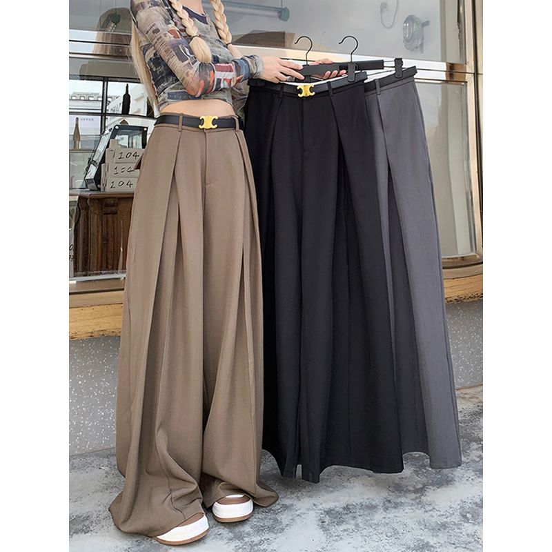 High Waist Loose Autumn Black Drape Mop Suit Pants
