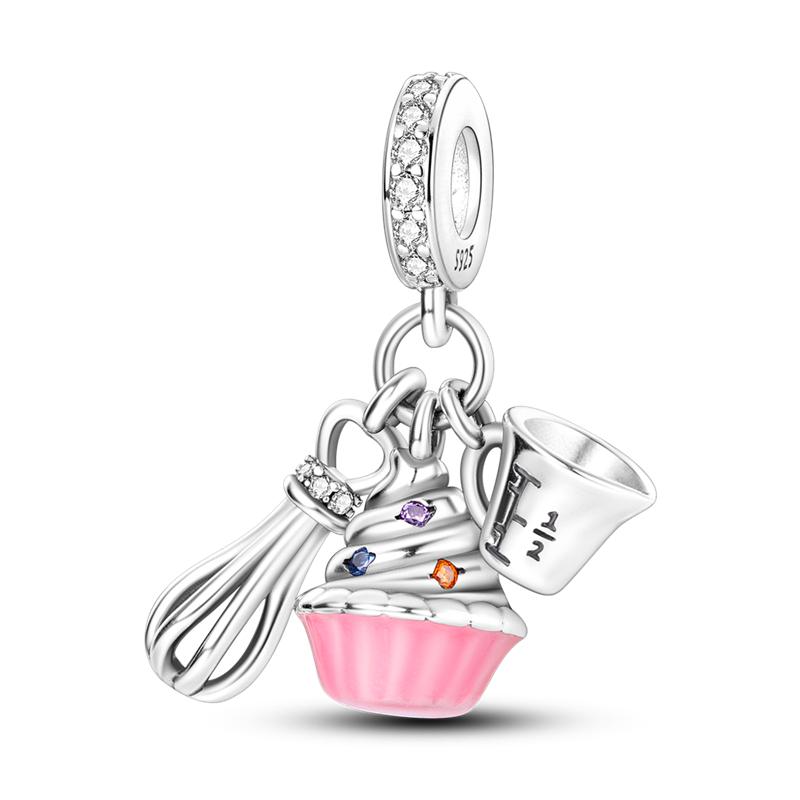 925 Silver Food Series Charms Beads Coffee Cup Bread Cake Ice Cream Pendant Fit Bracelet Necklace Women DIY Fine Gifts