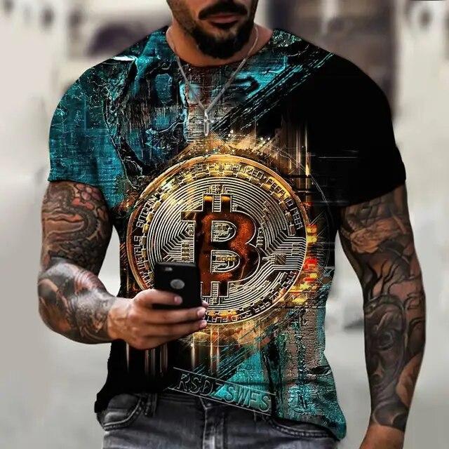 Men T-shirtSpring and Summer New Short-sleeved Bitcoin 3D Printed T-shirt Casual T-ShirtStreet Trend Oversized T-Shirt