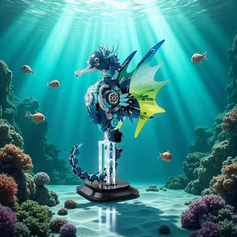 Horse Sea Building Block Set Ocean Animal World Building Block Model With Display Stand Perfect Gift For Building Block Model Enthusiasts