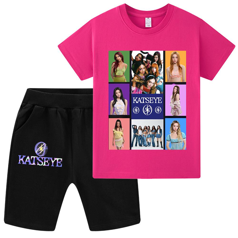 WA1316 Children Girls KATSEYE Print Short Sleeves T-shirt Shorts Clothes Sets