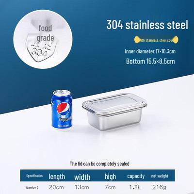 Rectangular 304 Stainless Steel Food Storage Container with Lid