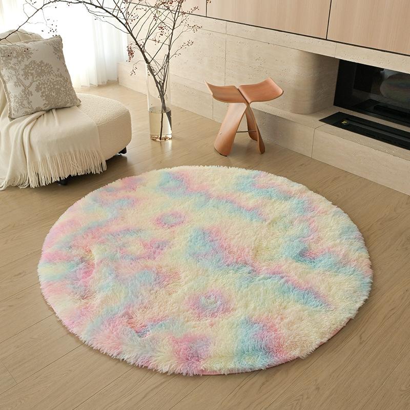 Checkerboard Round Fluffy Shaggy Rug Soft Long Pile Carpet for Bedroom Living Room Plaid Area Rug Kids Room Circular Mat
