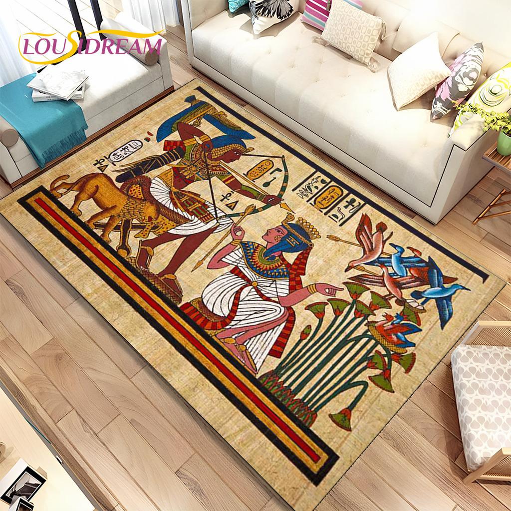 Egyptian Mythology Pharaoh Hieroglyphics Area Rug,Carpet for Home Living Room Bedroom Sofa Doormat Decor,kids Non-slip Floor Mat