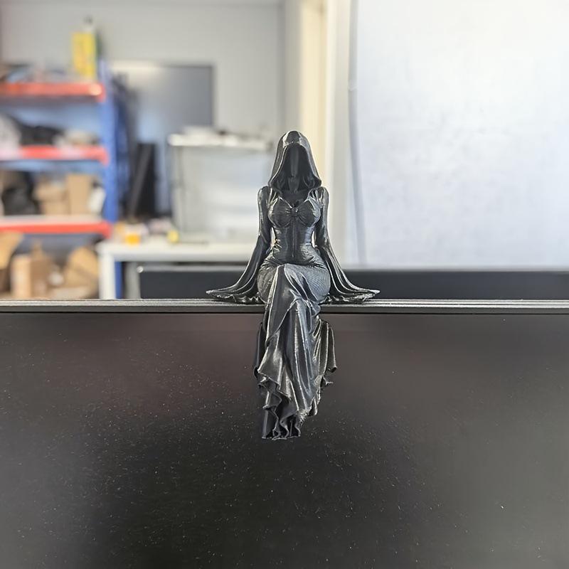 Female Grim Reaper Resin Statue Gothic Sitting Sculpture With Scythe Dark Aesthetic Decor For Home Office And Bookshelf