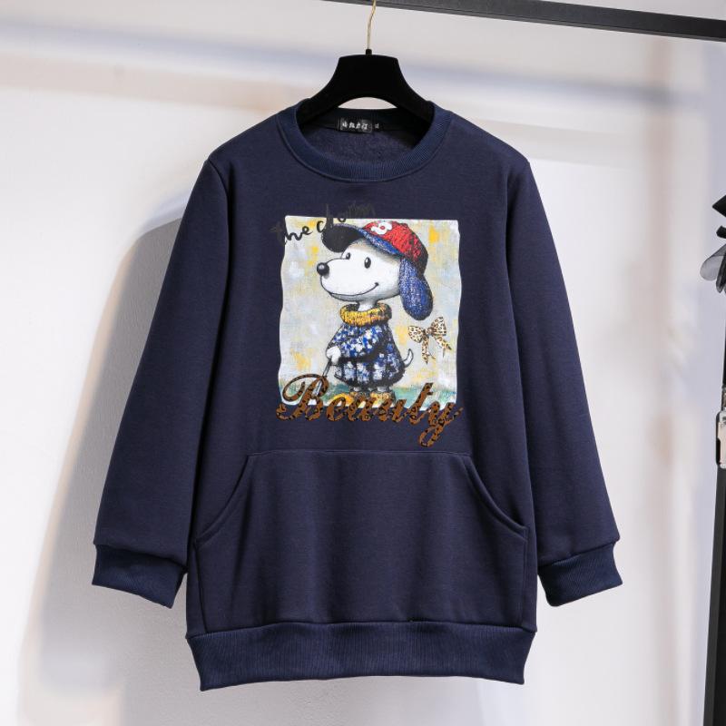 

Плюс Размер Женская Осень и Зима с Очень Толстым Новым Арктическим Бархатом Свободного Покроя Толстовка 3XL темно-синий