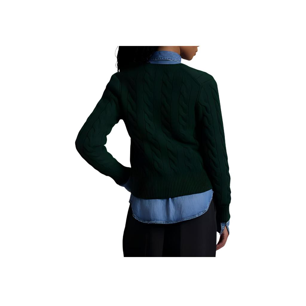 Polo Ralph Lauren FW24 Embroidered Logo Pattern Wool Cashmere Blend Cable Knit Ribbed Crew Neck Button Front Long Sleeve Sweater WMPOSWENDW20302-300