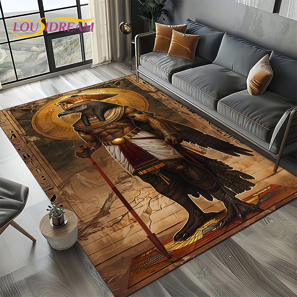 Ancient Egypt Death Anubis Pharaoh Horus Mythology Carpet Rug for Living Room Bedroom Home Sofa,Area Rug Non-slip Floor Mat
