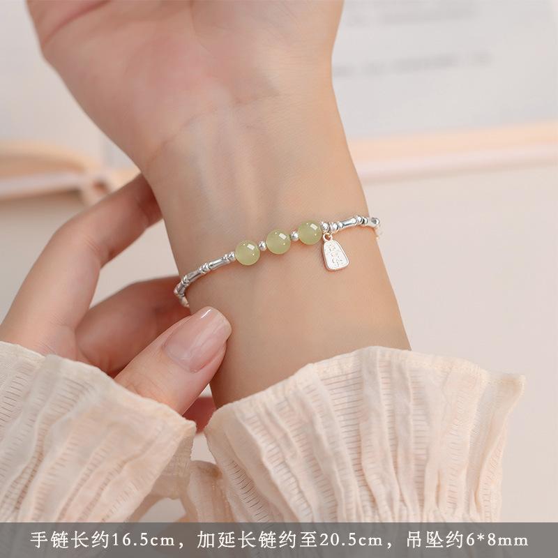 9Silver and Hetian Jade Bracelet for Women, New Light Luxury Niche Exquisite Friendship Jewelry in Vintage Style