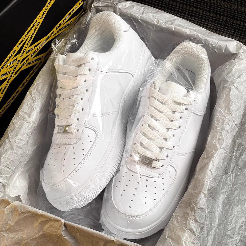 Air Force One Luftpolster Rindsleder Sneaker - Höhensteigernde Unisex Weiße Schuhe