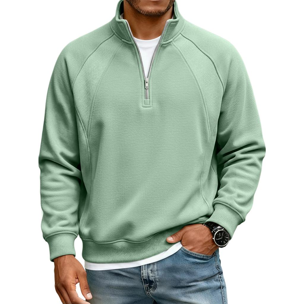 Men's Raglan Stitching Stand Collar Zipper Casual Loose Sweatshirt