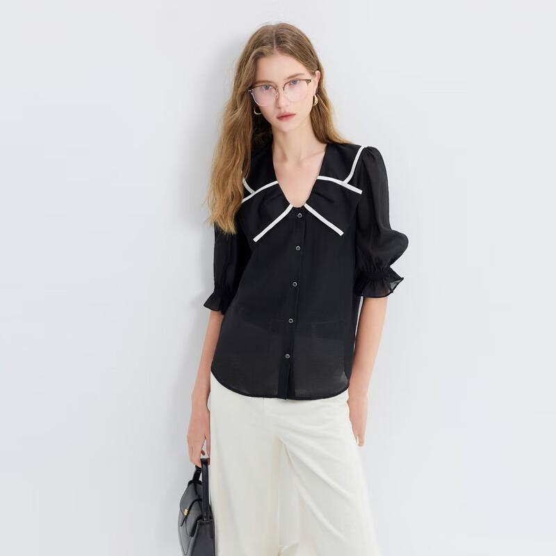 Sancai 2025 Autumn Women s Loose Flare-Sleeve Lapel Blouse S