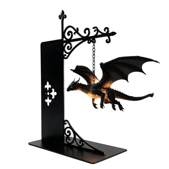 Drachenkultur Sammlerfigur Fantasy Bücherregal Lampe, Retro Fliegendes Licht, Geschenk für Literaturfans Kreative Buchstütze mit Licht für Lese-Ecke in der Bibliothek