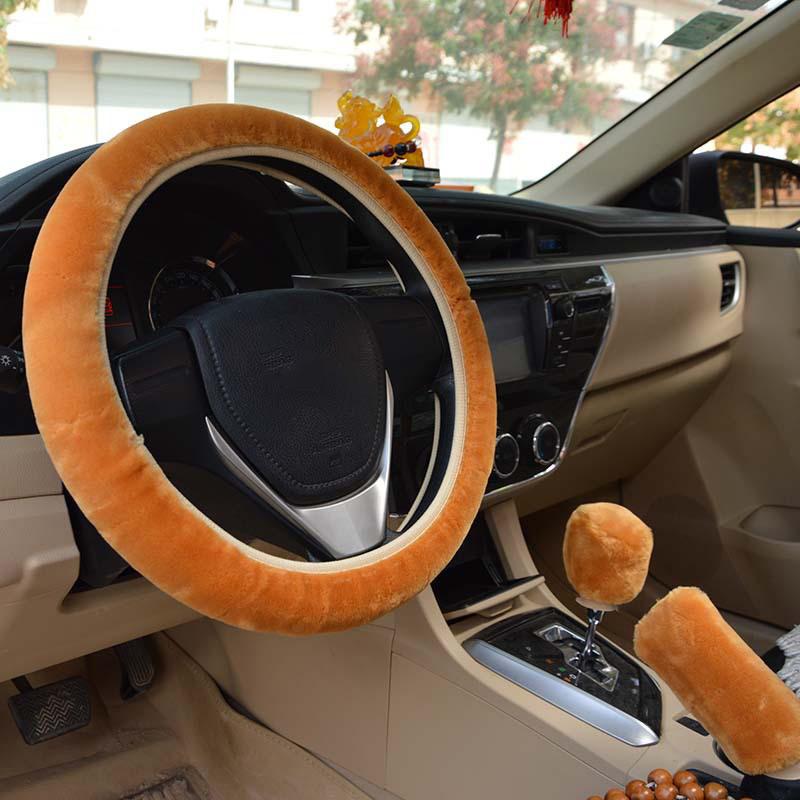 Auto Lenkradabdeckung Schutz Dekoration Warm Super Dick Plüsch Kragen Weich Schwarz Rosa Damen Mann