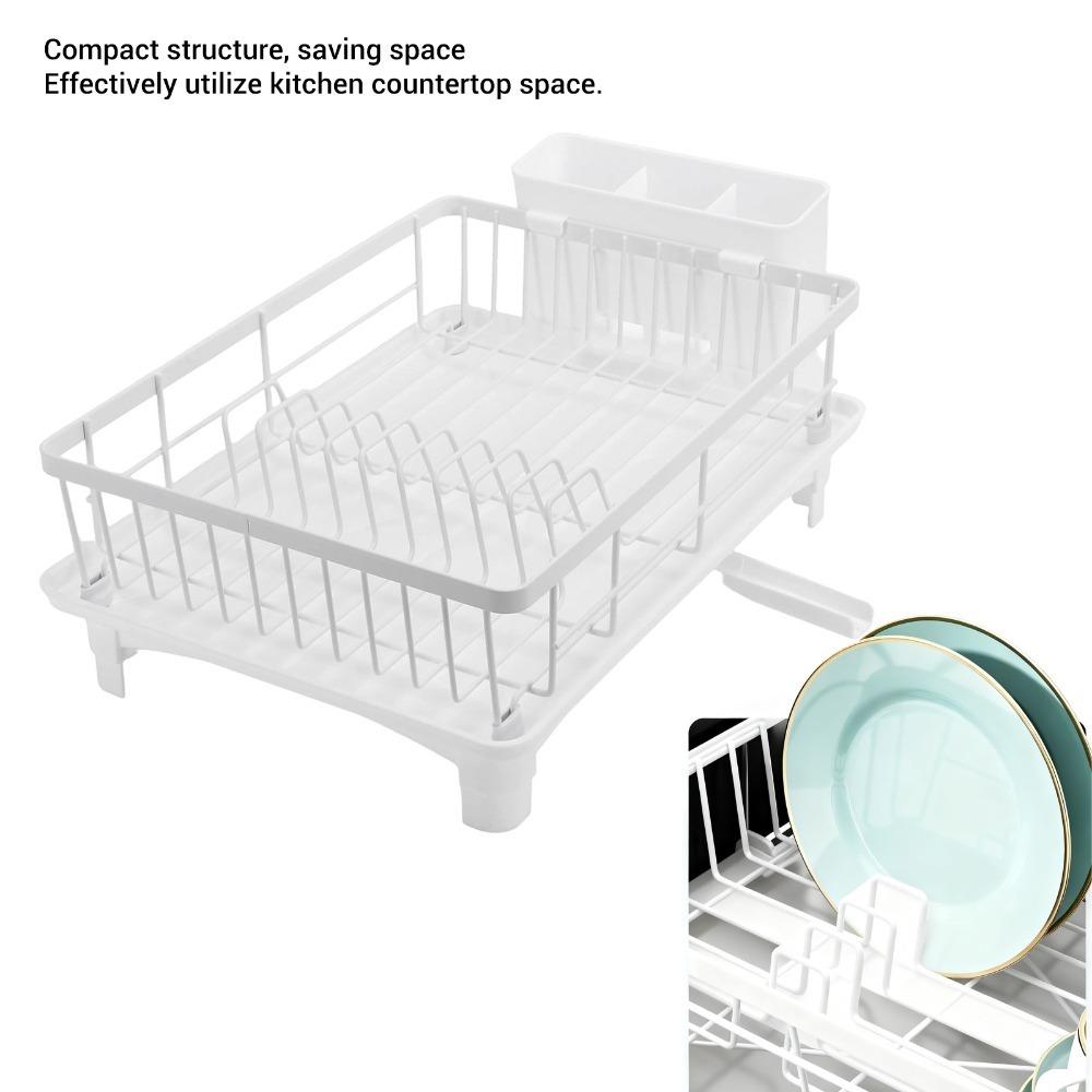 White/Black Dish Drainer Iron Utensil Dish Rack Dish Rack With Drainboard  Countertop Storage