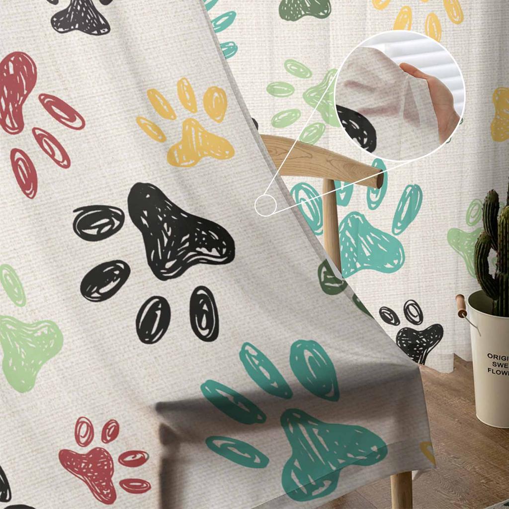 Tierfußabdrücke Graffiti Leinenstoff Fenstertüll Vorhänge für Wohnzimmer Schlafzimmer Hotel Luxus Dekoration Transparente Vorhänge