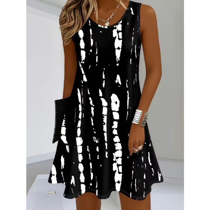 Women s fashionable printed casual sleeveless dress, machine washable, comfortable and versatile S