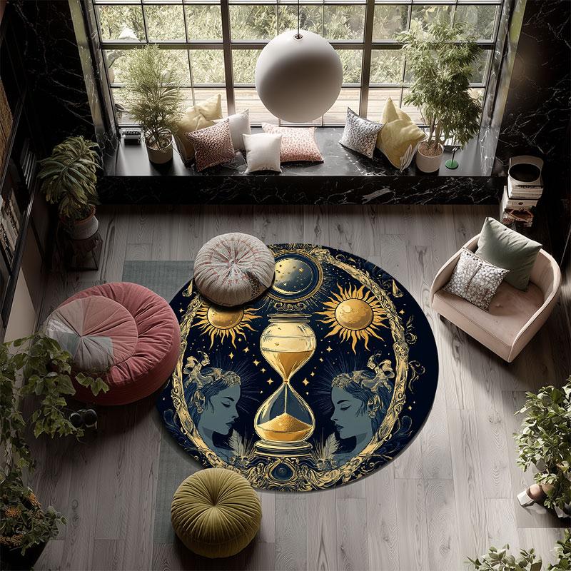 Celestial Elements pattern round rug,Carpet Rug for Living Room Bedroom Playroom ,Non-slip Floor Mat,Holiday Gifts and Birthday Gifts.