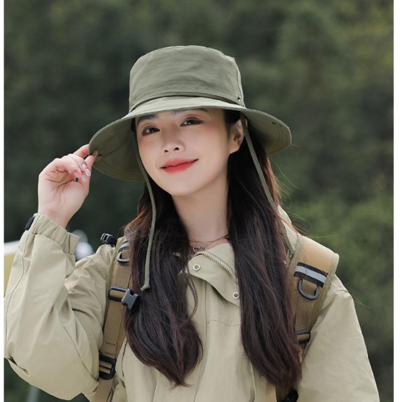New Spring Summer Women Bucket Hat Waterproof Foldable Large Brim Sun Hat Hangable Outdoor Mountain Camping UV Protection Basin Cap