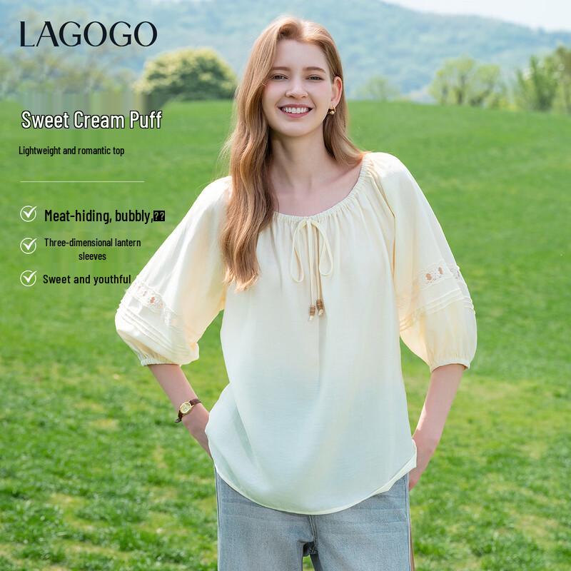 LAGOGO Women s Loose Lantern Sleeve Blouse L