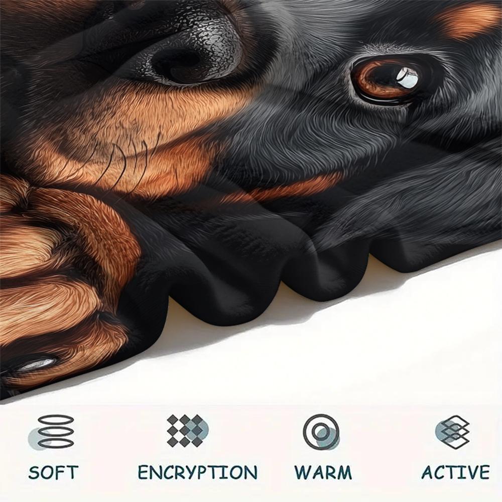 Schwarzer Rottweiler, Muster Flanelldecke, Hohe Qualität, Bequem für alle Jahreszeiten, Heimdekoration, Wärme und Komfort, Perfekt für Geschenke.