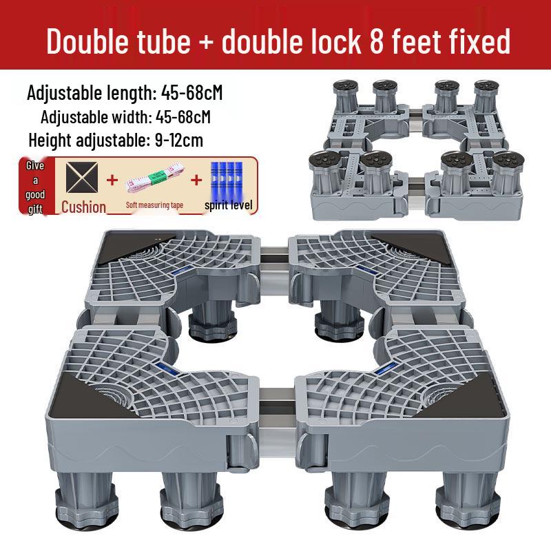 "Adjustable Gray Washing Machine Stand with Pulley Brake & Stainless Steel Pipe"