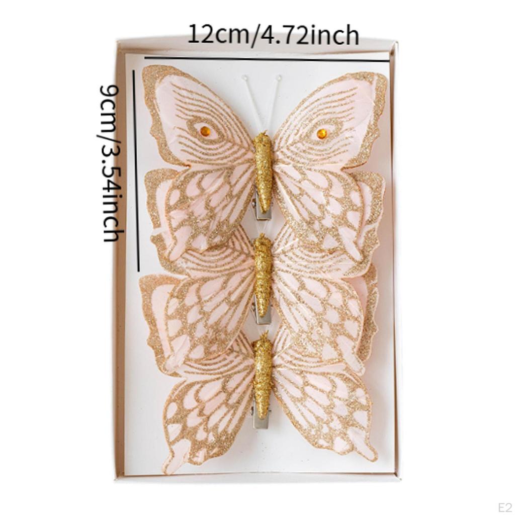 3Pcs Butterfly Christmas Tree Decorations Glitter Butterflies Bedroom Office Hanging for