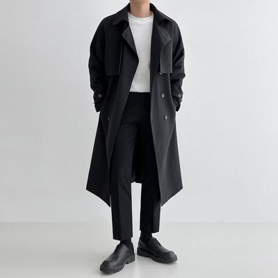 Giacca a vento da uomo di media lunghezza primavera stile coreano ampia e alla moda britannica doppiopetto sopra il ginocchio cappotto casual