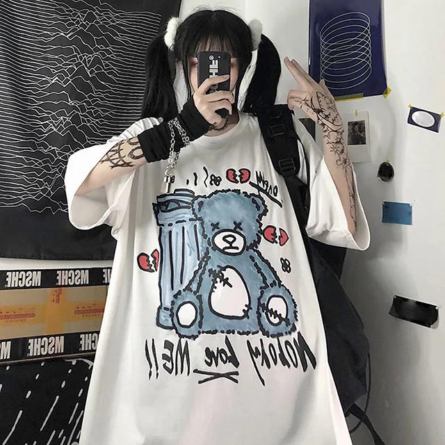 Korean Style Harajuku Women's Dragon Print T-shirt Lazy Women's Top Casual Loose Short-sleeved T-shirt Trendy Unisex Clothes Oversized T-shirt