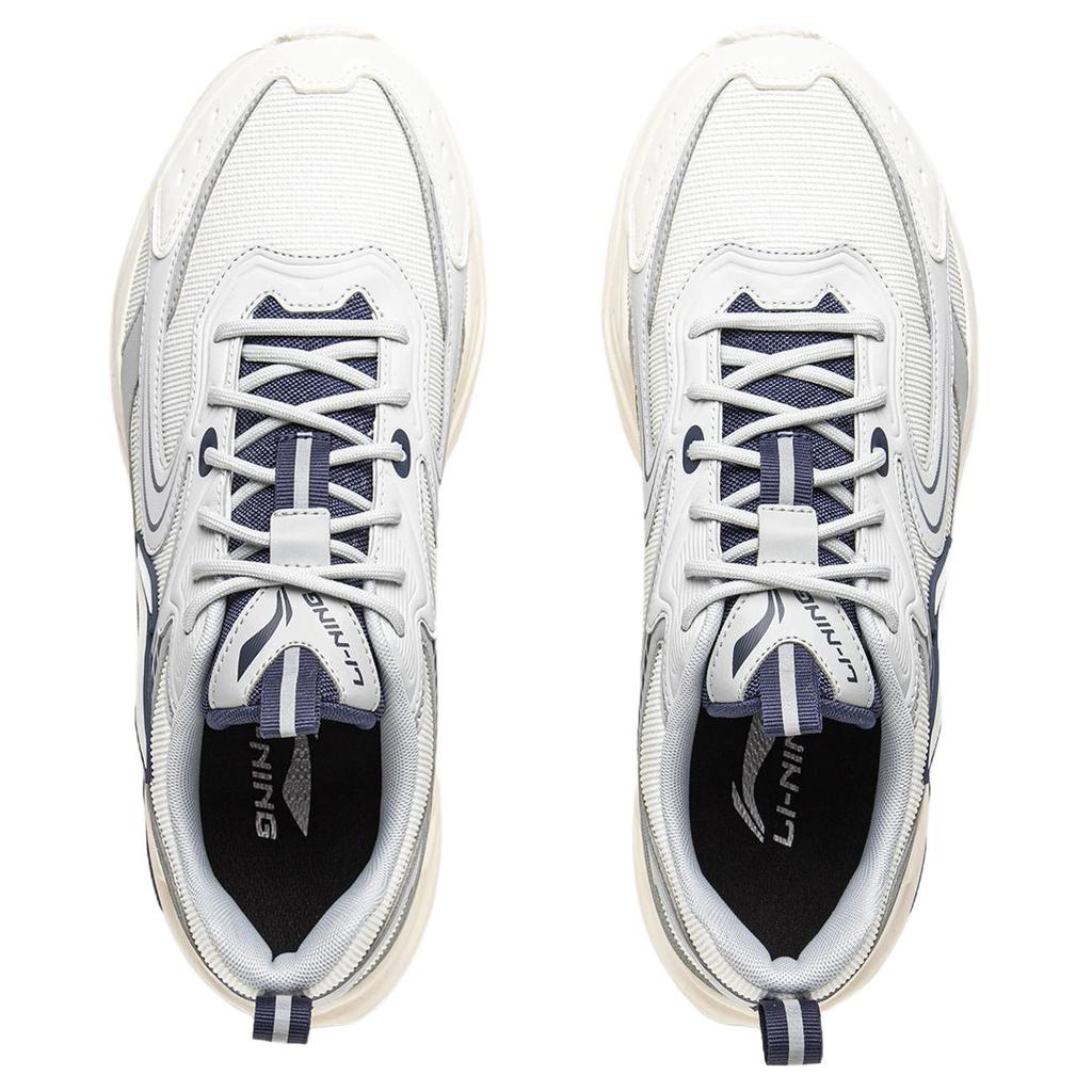 Li Ning Sports Life Collection Synthetic Leather, Textile Cushioning Low Top Chunky Sneakers Men's Ivory Gray AGCV433-4//