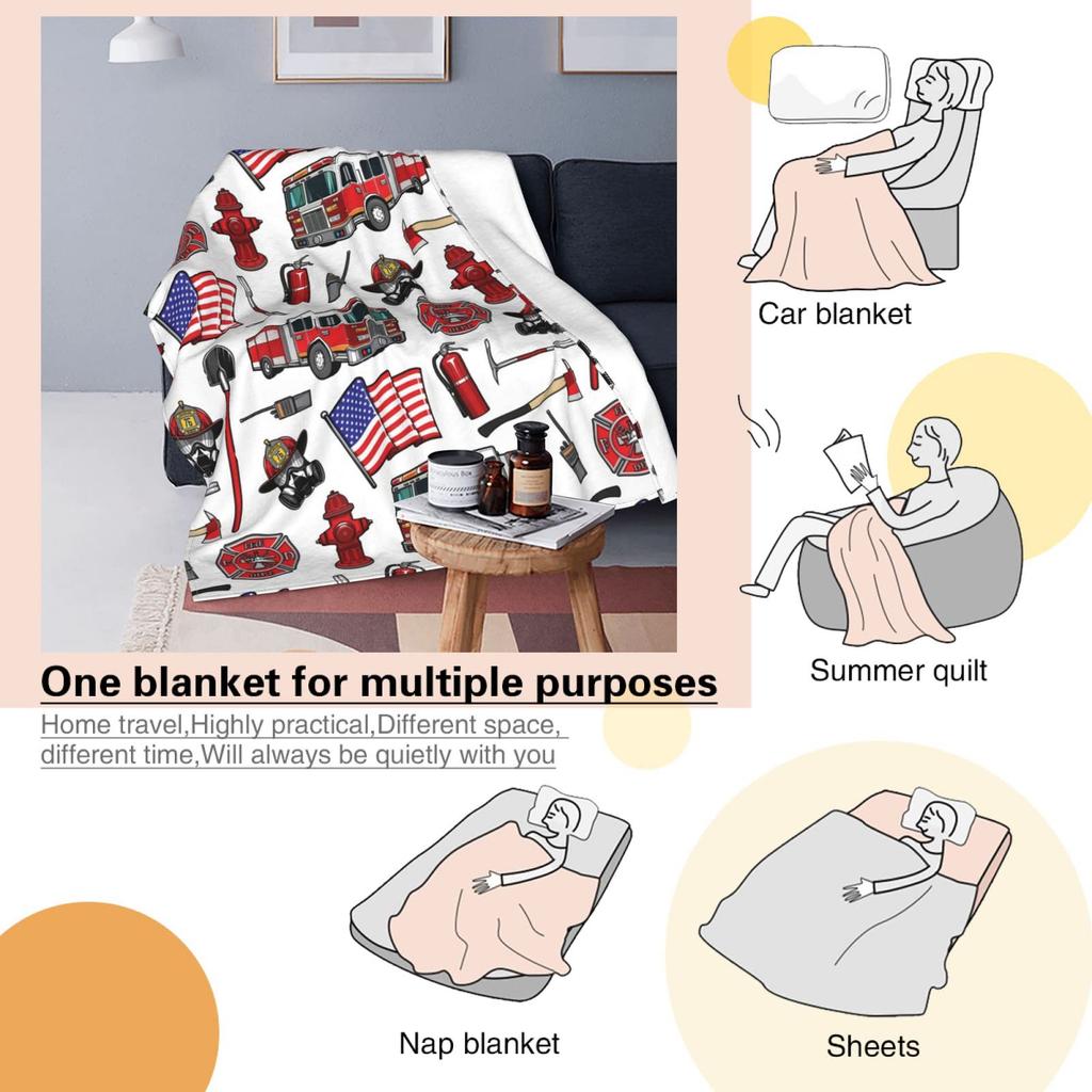 Cartoon Fire Engine Design Digital-printed Polyester Bedroom Velvet Flannel Soft Sofa Cover Blanket Fleece Blankets for Beds