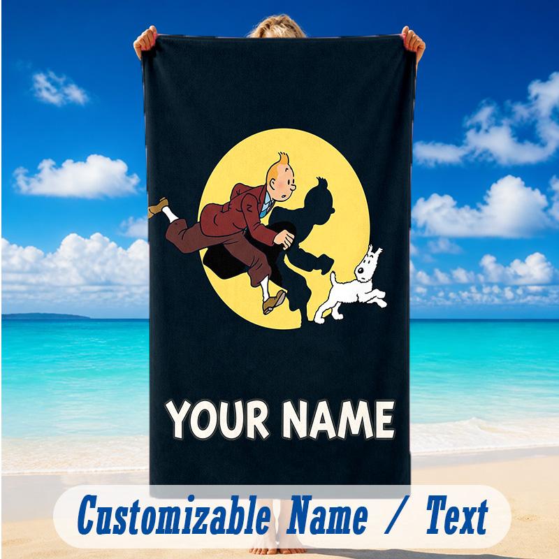 Strandtuch mit individuellem Namen und Text, Schnell trocknendes großes Handtuch für Strand und ZuhauseTintin