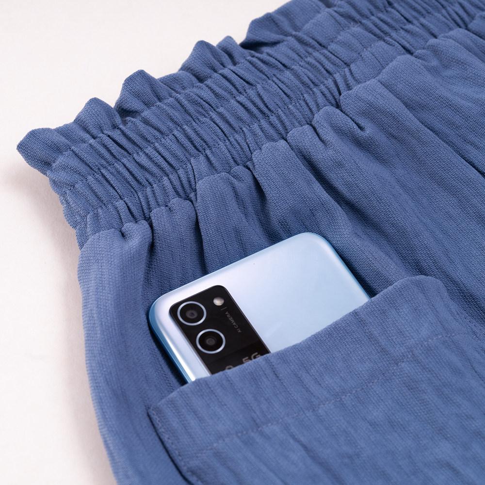 Damen Sommer-Leggings mit hoher Taille und Kordelzug, einfarbig, plissiert