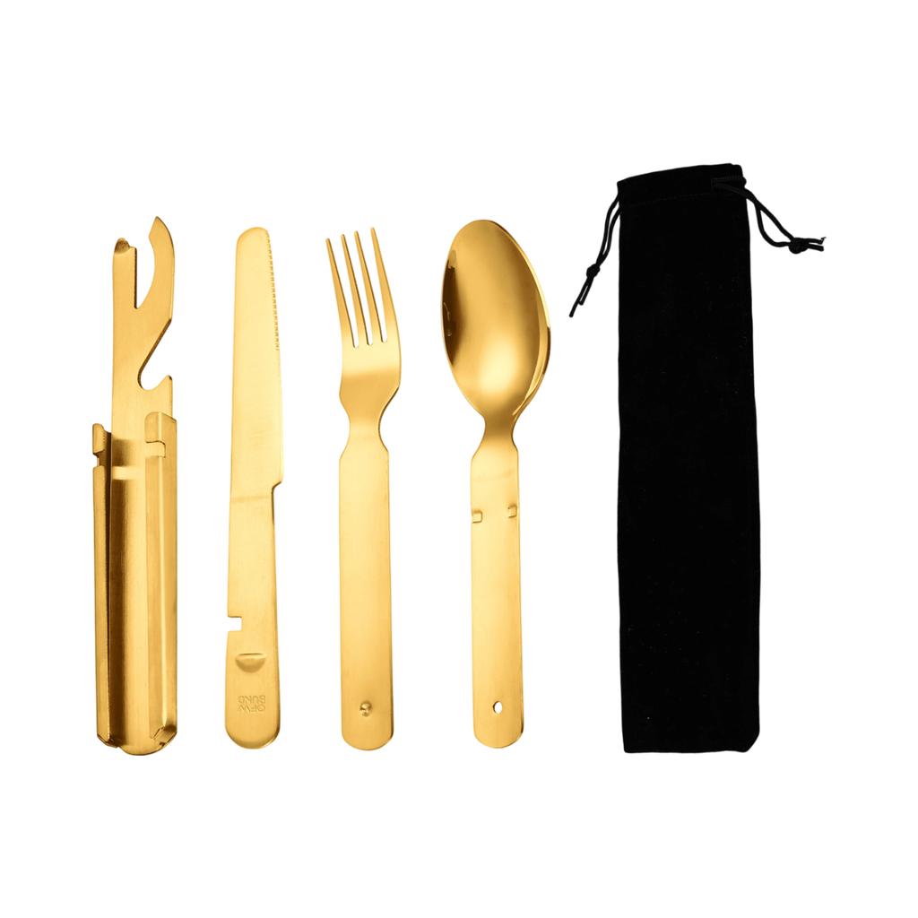 Stainless Steel Outdoor Cutlery Set Portable Folding Knife Fork Spoon Multi-Function Camping Travel Utensil Kit with Carrying Pouch
