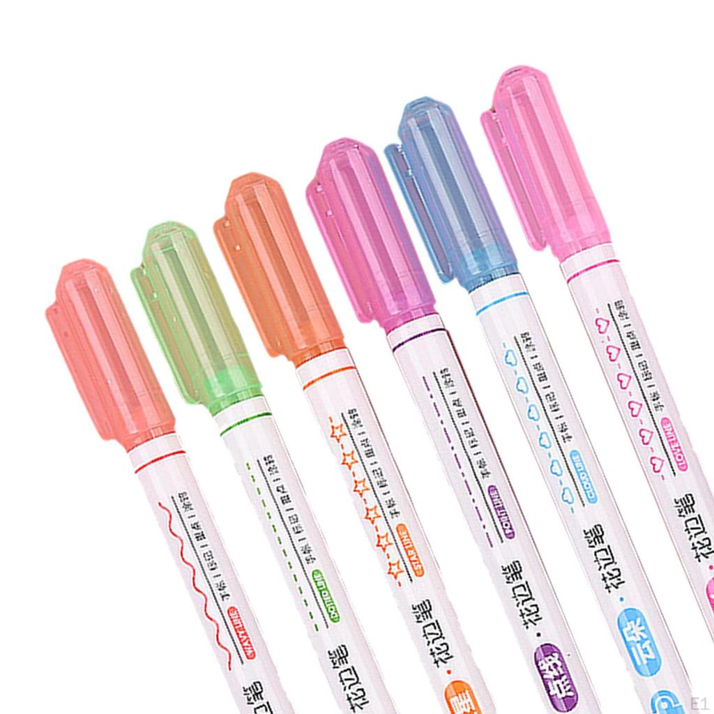 6 Colors Curve Line Highlighter Pen Stationery Marker for Student Diary